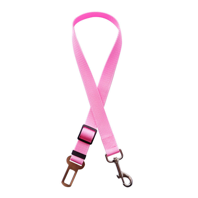 Adjustable pink pet seat belt with metal buckle and swivel clip for car safety