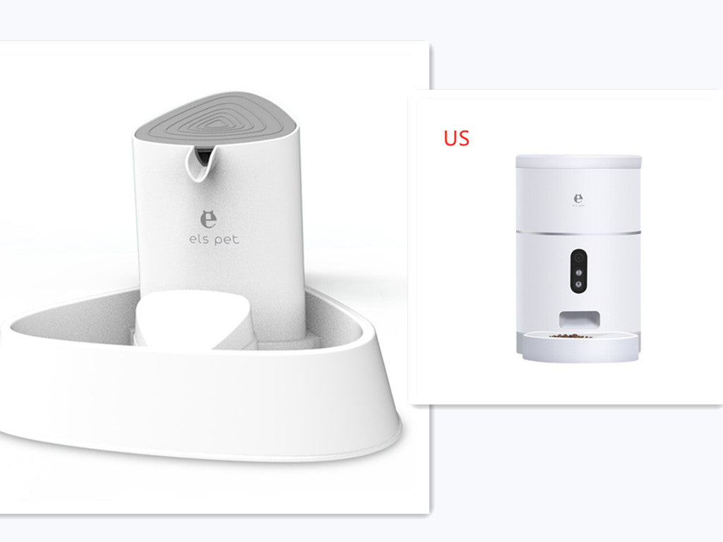 Els pet automatic pet feeder and water dispenser combo in white with grey lid and food bowl