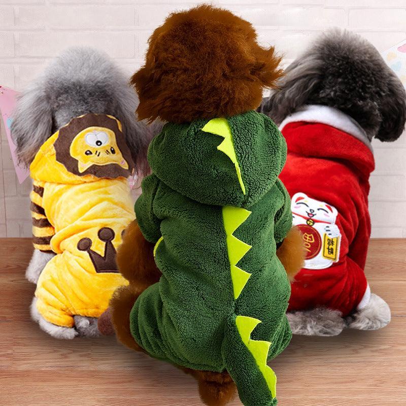 Autumn And Winter Dog Pet Costume Collection: Cozy Coral Fleece Cartoon Style - PawNexa